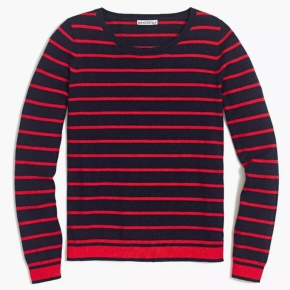 J.CREW Mercantile Women’s Peyton Mixed Striped Blue Red Cotton Sweater  Size M - Picture 1 of 14